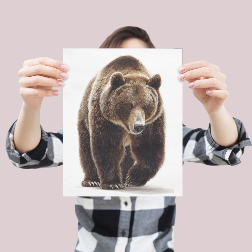 Watercolor Grizzly Bear Portrait Wall Art Print Poster - Unframed Artwork - Picture 4 of 5